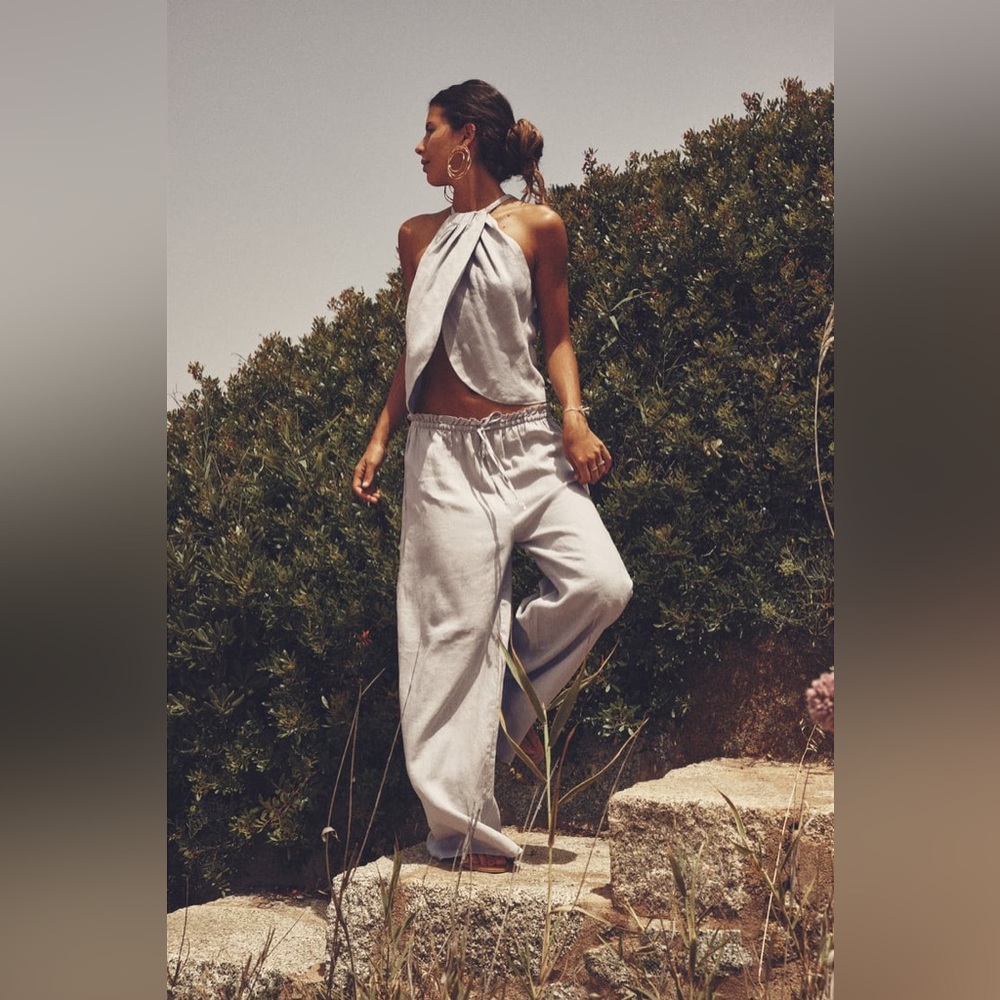 Zara Gray Linen Palazzo Pants
